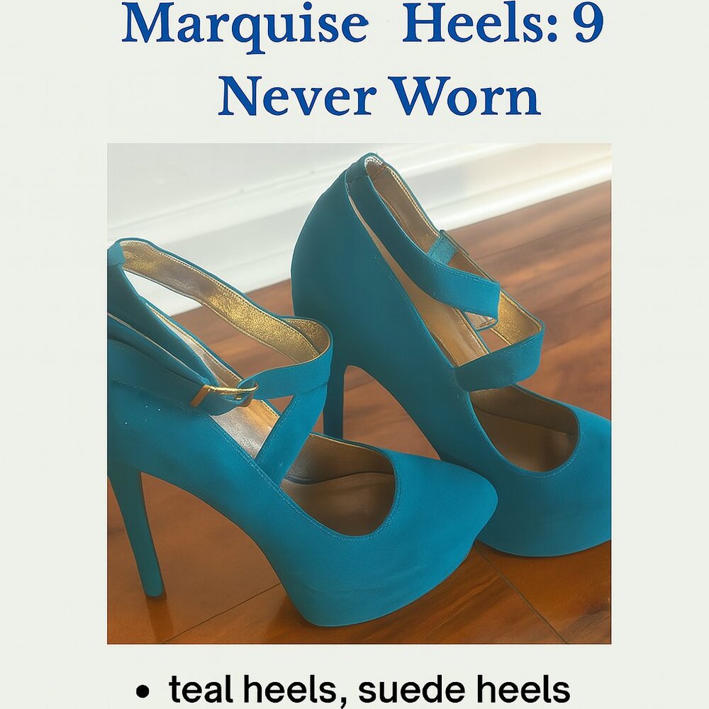 💎 “Teal Temptation” Suede Platform Marquise Heels – Size 9, Never Worn